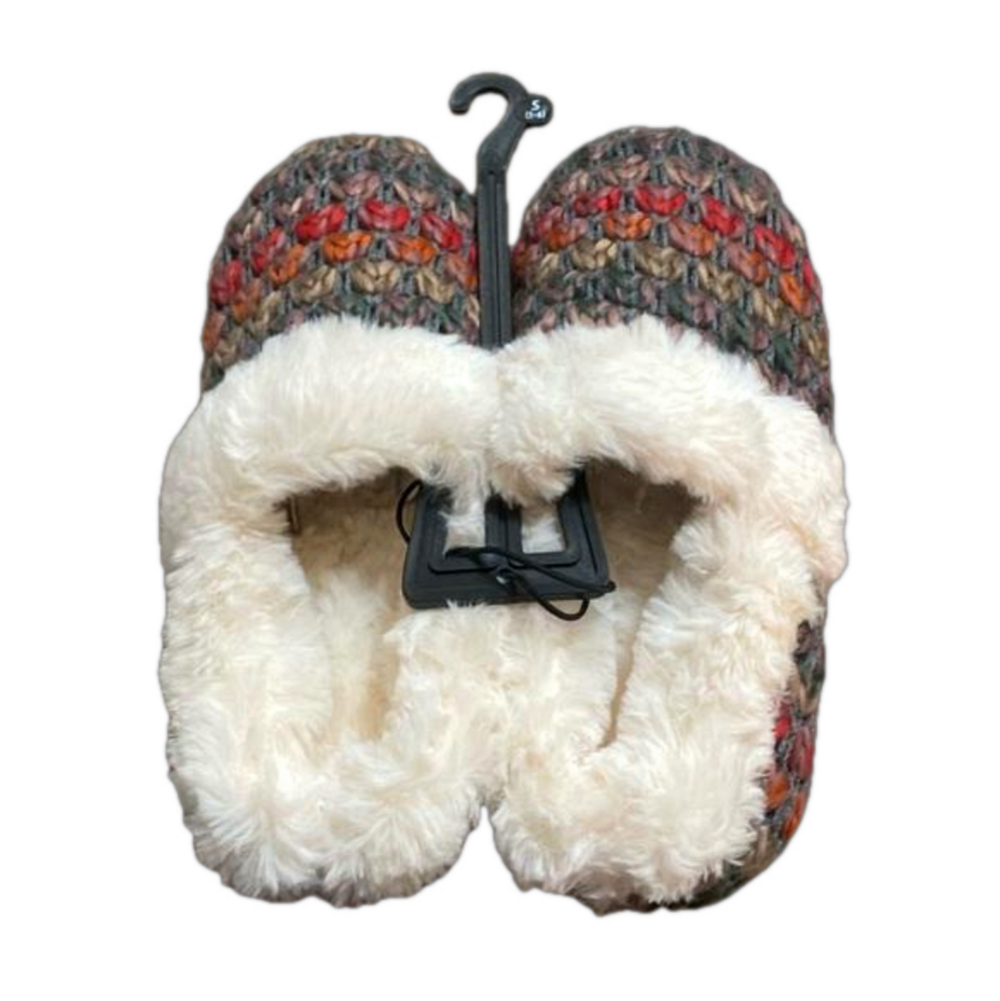 Women’s Multicolor Knit Fuzzy Sherpa Lined Hard Sole Slippers Sz S 5-6 NWOT